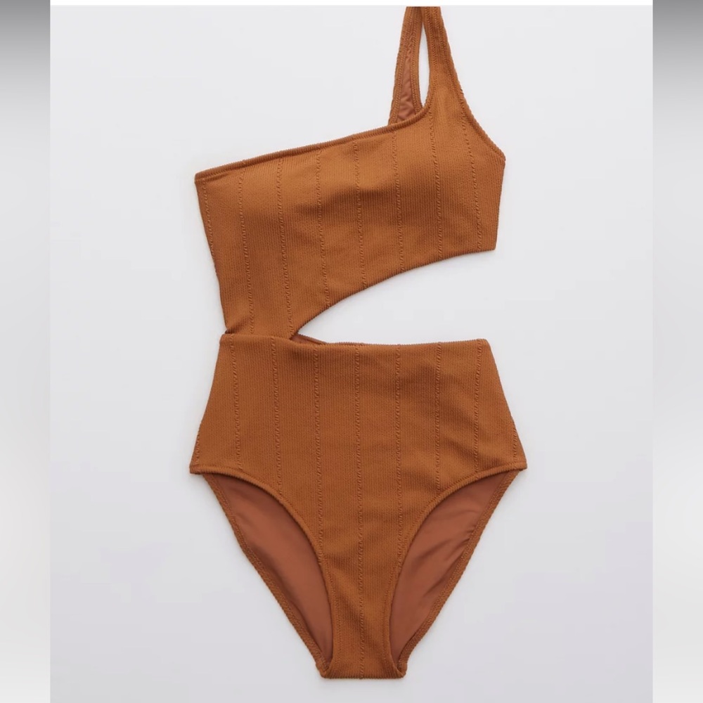 Aerie Crinkle Asymmetrical Cut Out One Piece Swimsuit
